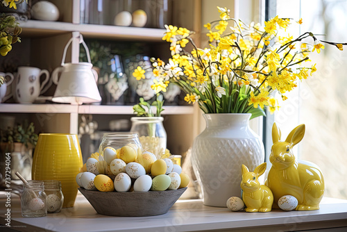 Osterdekoration Zuhause auf einem Tisch zu Ostern