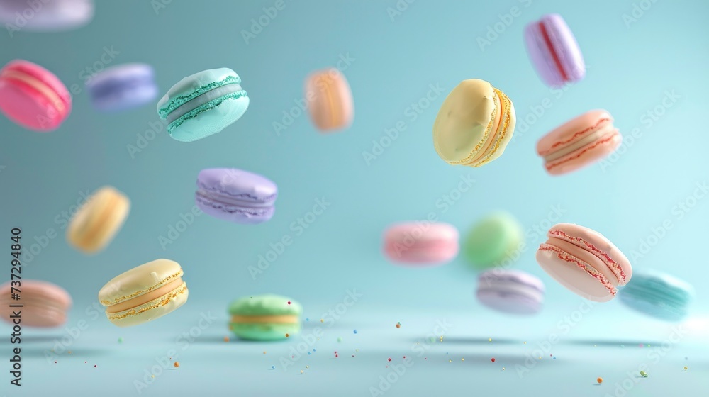 Colorful macarons floating on the air Colorful macarons floating on the air