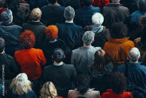 Group of People Standing in a Crowd. concept of a  group of individuals conforming to a majority opinion or social norm - Generative ai