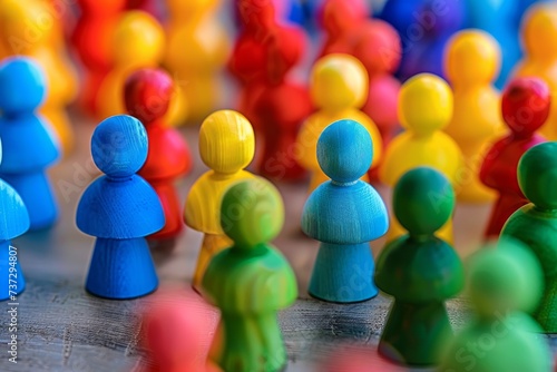 Colorful Wooden Figures Standing Together, Individuals conforming to a majority opinion or social norm Concept. Generative AI.