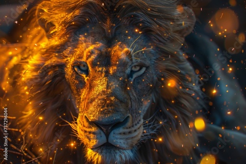 Majestic Lion: Stunning Professional Shot Captures Spark of Wild Majesty. Powerful Beauty Illuminates the Frame, Perfect for Wildlife Conservation Efforts, Nature Magazines, and Inspirational Posters.
