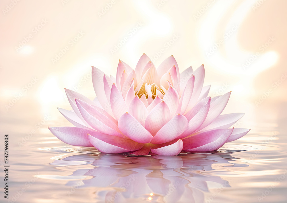 Beautiful pink lotus flower on the water with soft light
