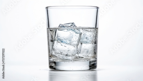 Glass of water with ice cubes isolated on white background