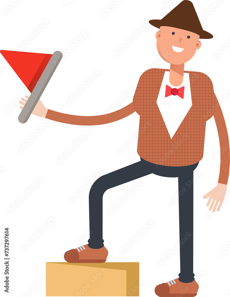 Man with Hat Character Holding Flag
