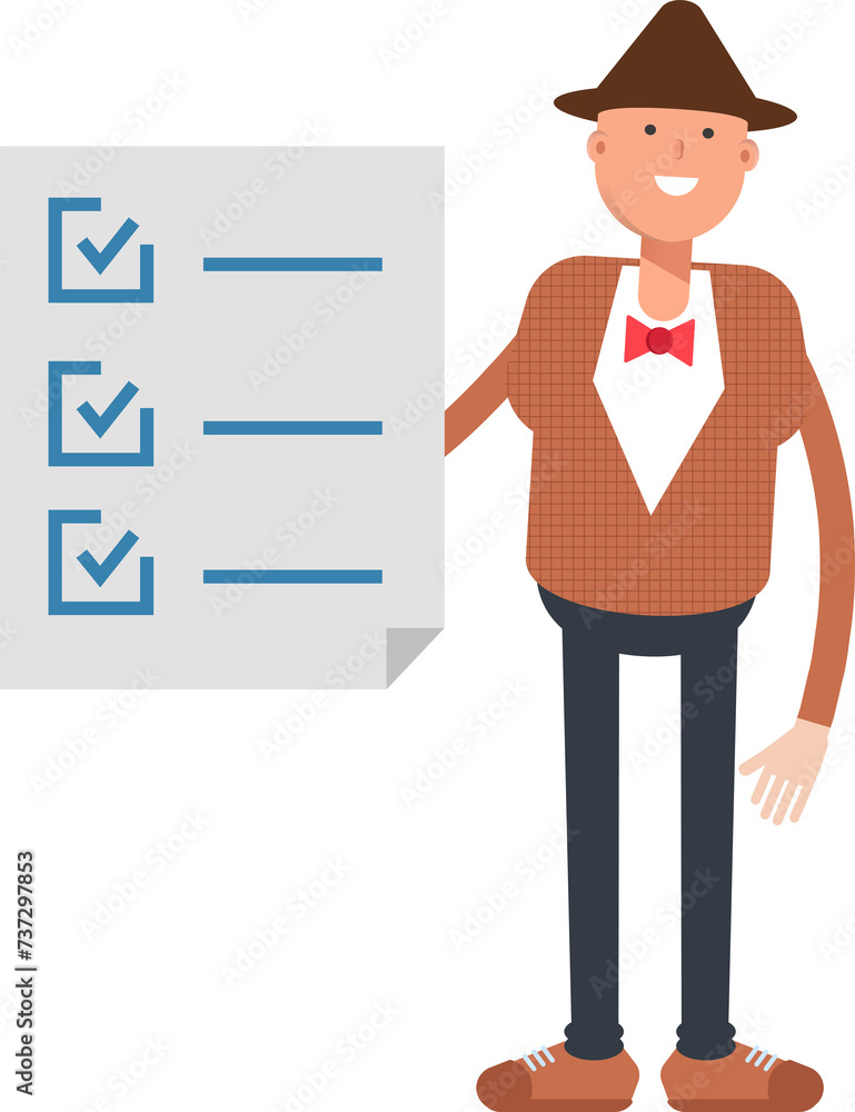 Man with Hat Character and Check List Document
Man with Hat Character and Check List Document