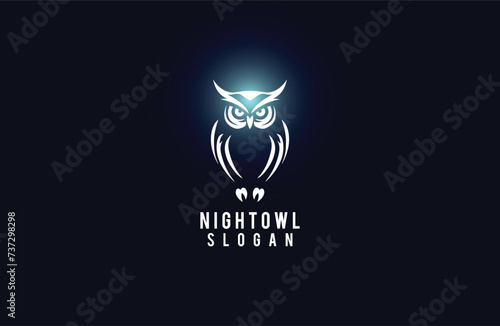 Owl vector logo emblem or tattoo art style icon symbol of wisdom and knowledge photo