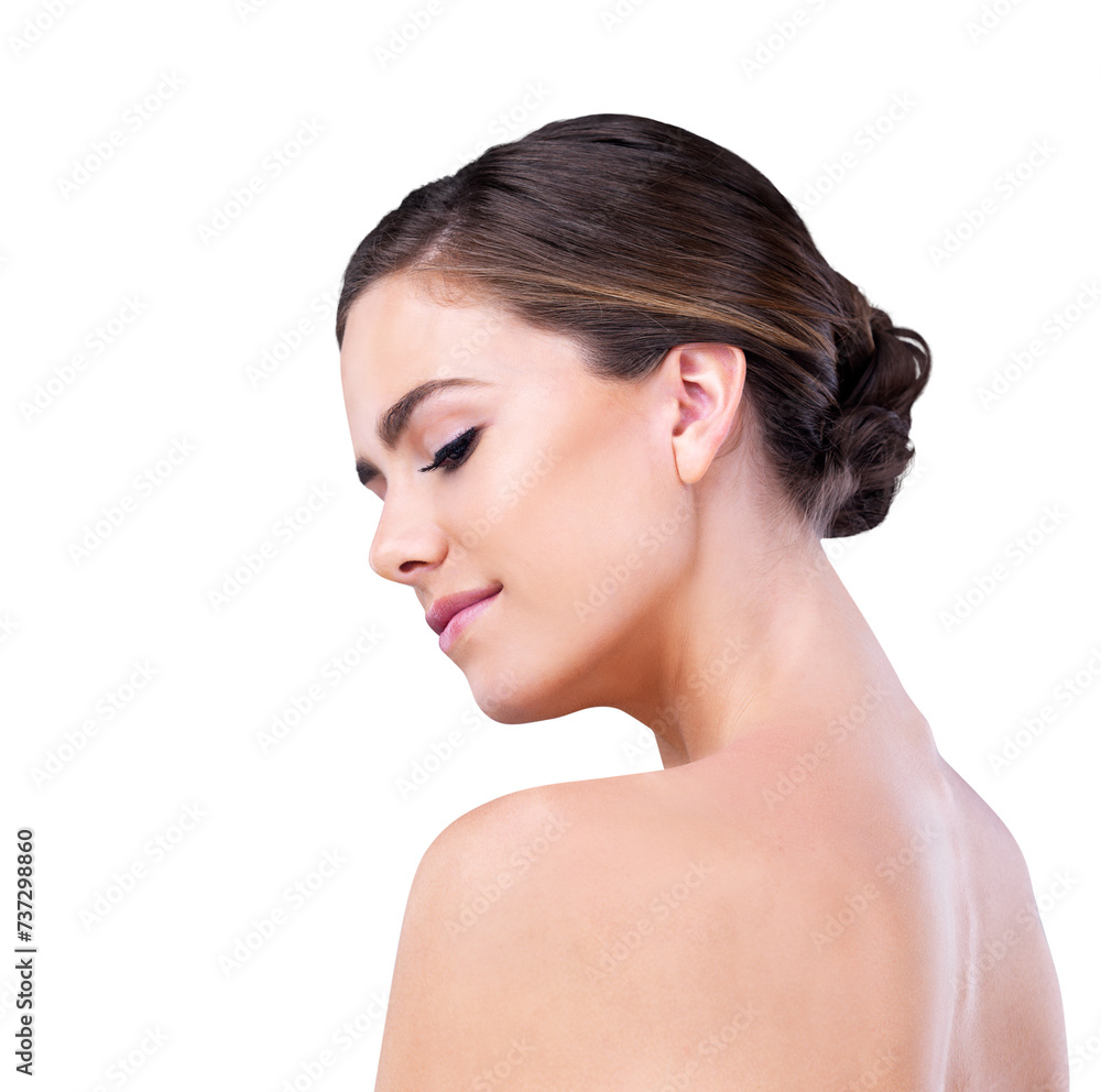 Makeup, skincare and beauty of woman, back and shine isolated on a transparent png background. Cosmetics, aesthetic and female person in spa facial treatment for dermatology, wellness or healthy skin Makeup, skincare and beauty of woman, back and shine isolated on a transparent png background. Cosmetics, aesthetic and female person in spa facial treatment for dermatology, wellness or healthy skin