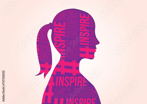 International women's day concept poster. Woman sign illustration background. 2024 women's day campaign theme- #InspireInclusion