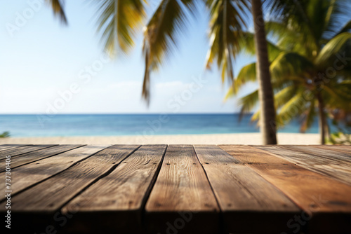 A tropical seascape with an ocean view, wooden terrace, and relaxing ambiance for a perfect vacation.ai generated