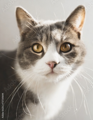 Portrait  of a healthy cat in black and white, pets portrait, adorable furry friends in studio, domestic cat, feline