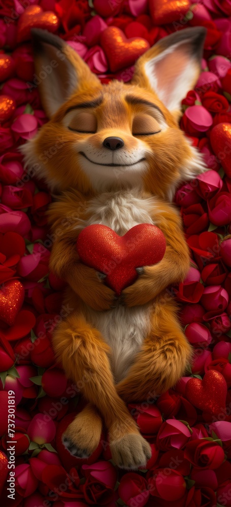 Cheerful Animated Fox Holding a Heart