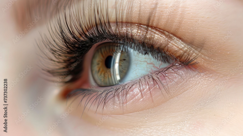 Extreme Long False Eyelashes Transforming a Female Eye. Close-up Macro Shot of Eyelash Extensions, Representing Makeup, Cosmetics, and Beauty Extreme Long False Eyelashes Transforming a Female Eye. Close-up Macro Shot of Eyelash Extensions, Representing Makeup, Cosmetics, and Beauty