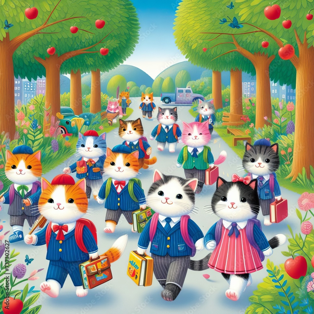 Fototapeta premium Cats go to school