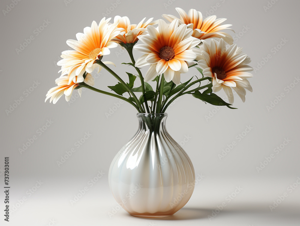 A bouquet of artificial flowers in a modern flower vase with a plain color background. A bouquet of artificial flowers in a modern flower vase with a plain color background.