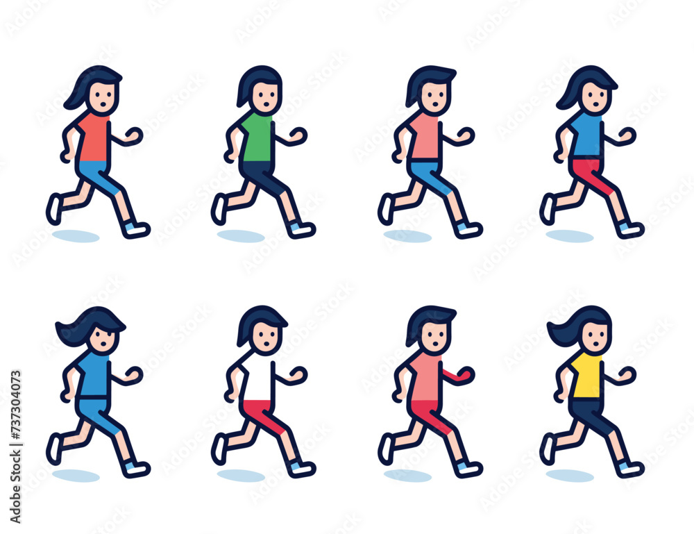 diverse runners exercising different outfits. Cartoon male female joggers motion. Healthy lifestyle jogging concept vector illustration