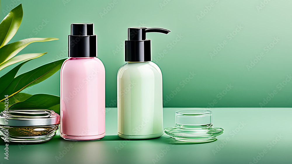 macup, vials and jars of eco-friendly cosmetics. copy space macup, vials and jars of eco-friendly cosmetics. copy space