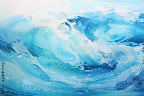 A serene painting that beautifully depicts the calm rhythm of sea waves  flowing in cool shades of blue  evoking a sense of peace and tranquility..