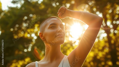 Emotional portrait of happy young bald woman, a cancer survivor.  World cancer day, support, solidarity, screening and prevention concept. Cancer survivors day, breast cancer © Rodica