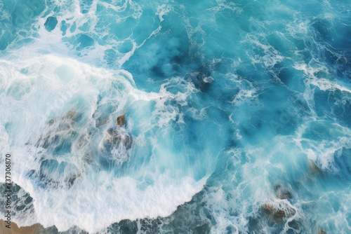 Top view of blue frothy sea surface. Shot in the open sea from above. © bajita111122