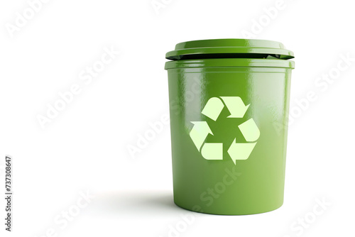 Green recycling bin overflowing with grass clippings, isolated on white background, with clipping path.