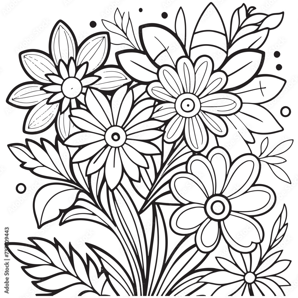 Fototapeta premium Luxury floral outline drawing coloring book pages line art sketch 