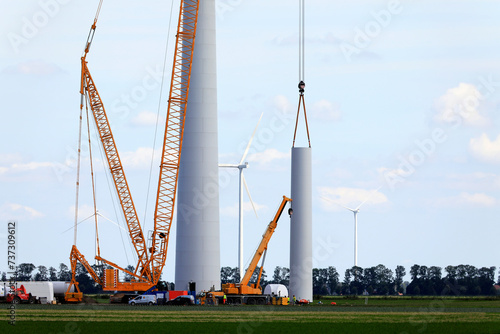 Construction of a windturbine, Flevoland, The Netherlands photo
