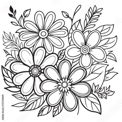 Luxury floral outline drawing coloring book pages line art sketch 