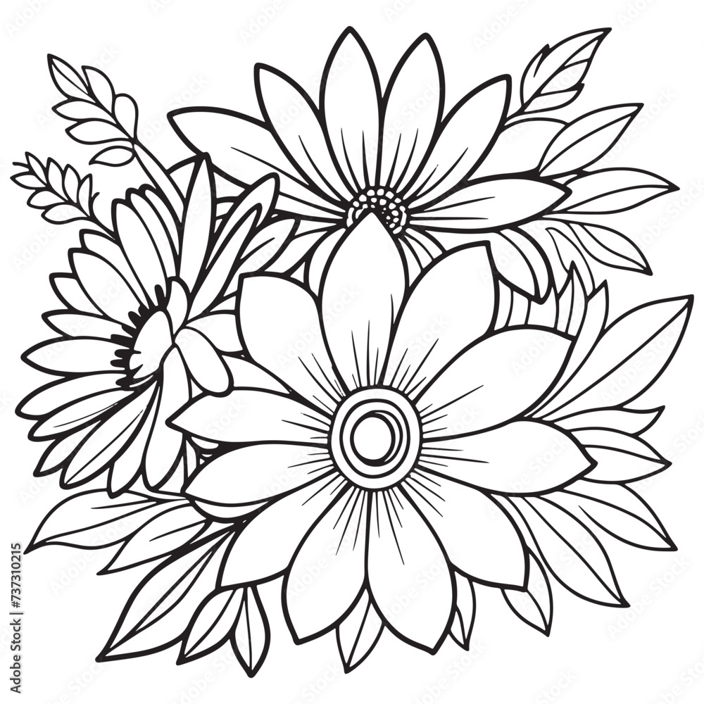 Fototapeta premium Luxury floral outline drawing coloring book pages line art sketch 