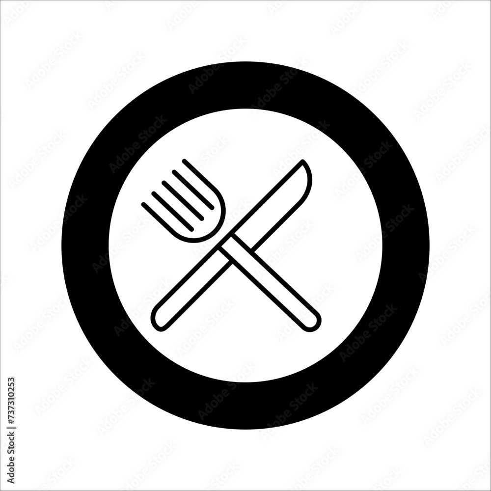 Fork, spoon, dish line icon, outline vector sign, linear pictogram isolated on white. Restaurant, food court symbol, logo illustration Fork, spoon, dish line icon, outline vector sign, linear pictogram isolated on white. Restaurant, food court symbol, logo illustration