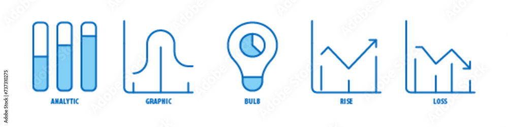 Loss, Rise, Bulb, Graphic, Analytic editable stroke outline icons set isolated on white background flat vector illustration. Loss, Rise, Bulb, Graphic, Analytic editable stroke outline icons set isolated on white background flat vector illustration.