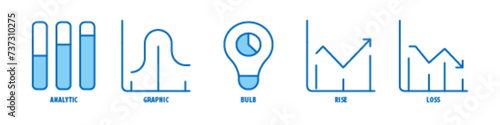 Loss, Rise, Bulb, Graphic, Analytic editable stroke outline icons set isolated on white background flat vector illustration.