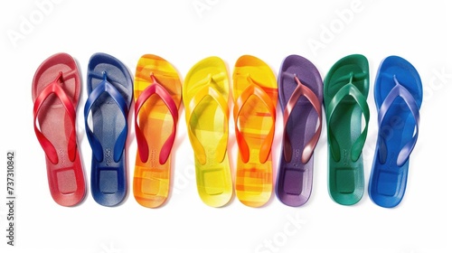 Colorful Array of Flip Flops on White Background