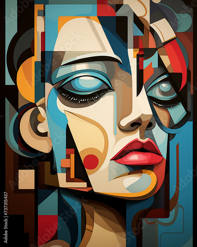 geometric art poster. abstract illustration face women.  photo