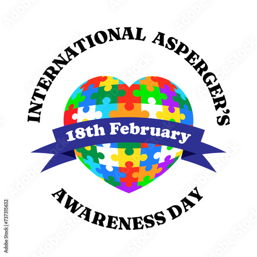 International Asperger Awareness Day puzzle heart ilustration. Vector isolated on white background.
