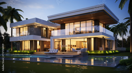 House Render Exterior Modern Villa 3D Home Design © Waji