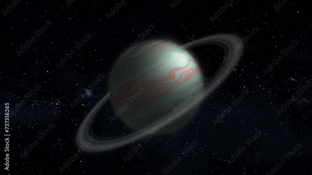 gas planet with ring rotating in space gas planet with ring rotating in space