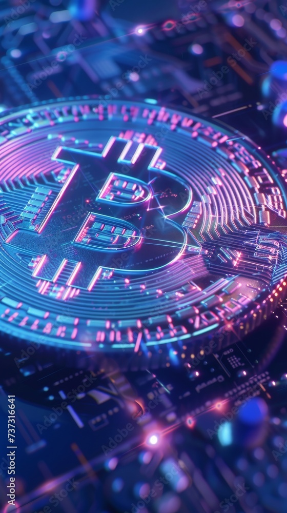 Illustrate a digital backdrop background, presenting the future of banking powered by Bitcoin, representing a illuminating modern financial era Illustrate a digital backdrop background, presenting the future of banking powered by Bitcoin, representing a illuminating modern financial era