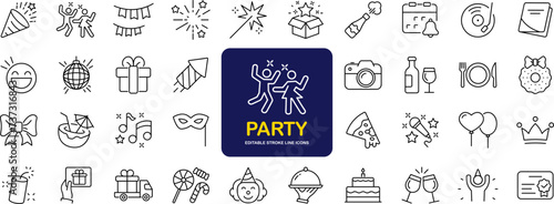 Party set of web icons in line style. Celebration icons for web and mobile app. Celebrate, anniversary, dancing, music, congrats, celebration, karaoke, Dj. Vector illustration