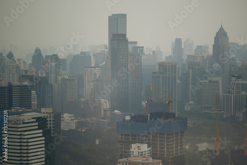 Smog Enveloping the Skyscrapers of Bangkok Cityscape