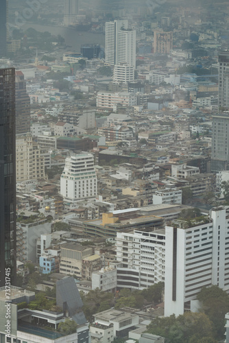 Elevated View of Diverse Architecture in Bangkok  Thailand