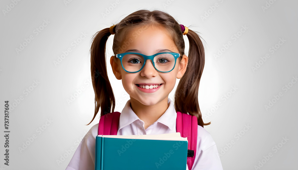 Isolated girl child, school books and portrait with smile, glasses or nerd by transparent png background. Happy student kid, notebook or excited for education, learning or development with backpack Isolated girl child, school books and portrait with smile, glasses or nerd by transparent png background. Happy student kid, notebook or excited for education, learning or development with backpack