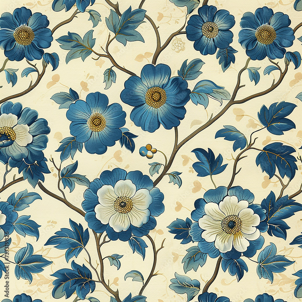 A square fragment of a floral tapestry design A square fragment of a floral tapestry design
