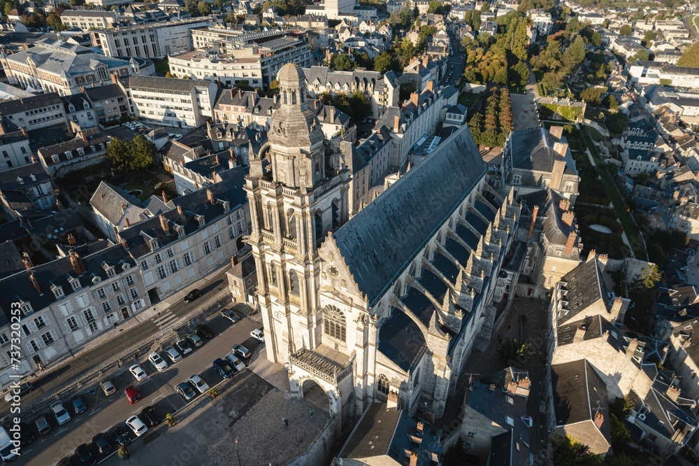 Skyline Symphony: Captivating Aerial View of Blois Cityscape With Majestic Towers Dancing in the Clouds