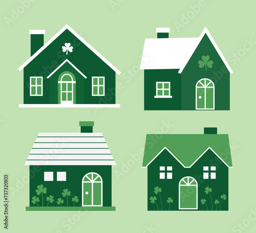 St. Patrick's Day house vector. 
St. Patrick's Day home illustration.