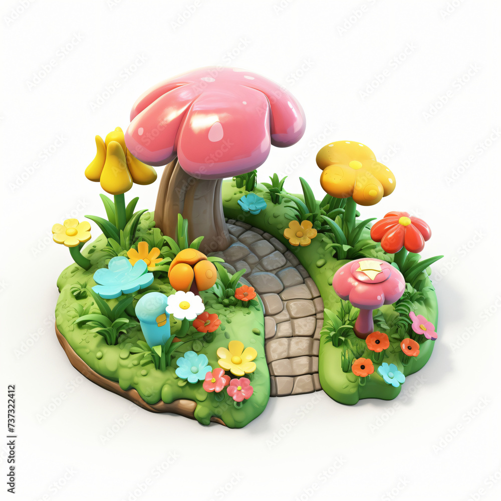 3d render icon of garden cartoon plastic 3d clay generated AI