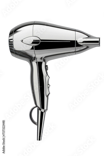 A hair dryer is displayed on a plain white background, showcasing its design and features. isolated