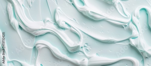 Close up moisturizer lotion cream wavy slashes texture green pastel background. AI generated photo