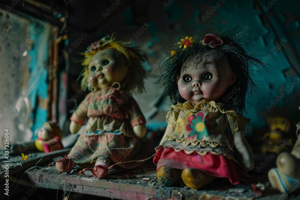 Dive into the depths of darkness and witness the emergence of colorful dreams through dolls