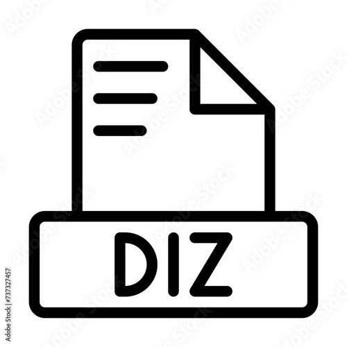 DIZ File Icon. File extension description Outline. file format symbol icon. Vector illustration. can be used for website interfaces, mobile applications and software
