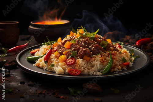 Sizzling Beef Stir Fry Over Steamed Rice